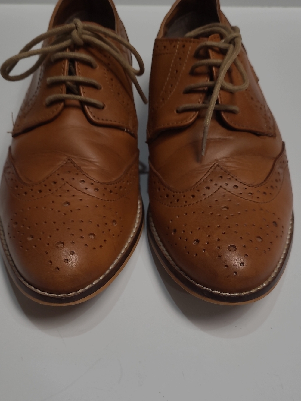 ASOS Tan Wingtip Oxford Shoes with Perforated Brogue Detailing-Size 6.5